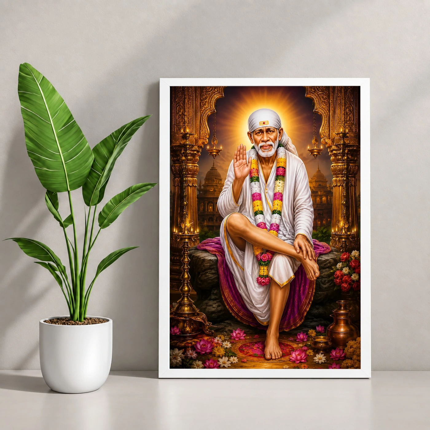 Shirdi Sai Baba Peaceful Home Mandir Composition Photo Frame, view 4