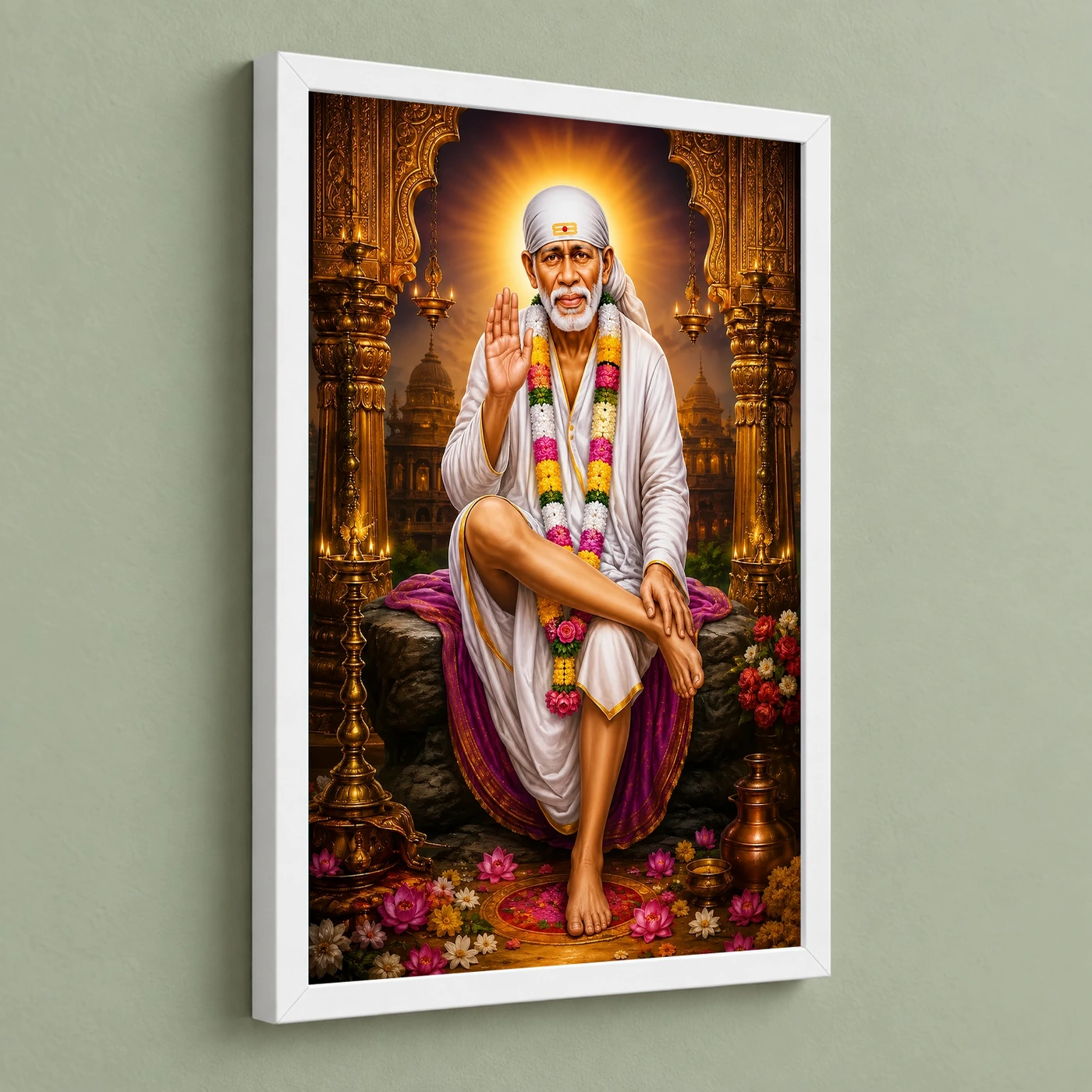 Shirdi Sai Baba Peaceful Home Mandir Composition Photo Frame, view 5