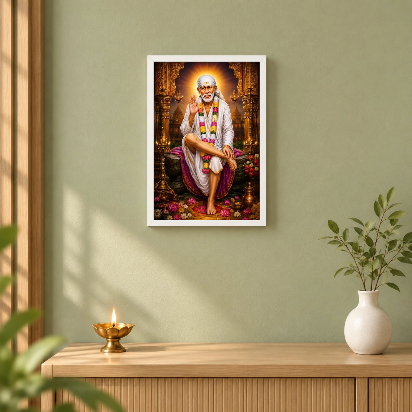 Shirdi Sai Baba Peaceful Home Mandir Composition Photo Frame, view 6