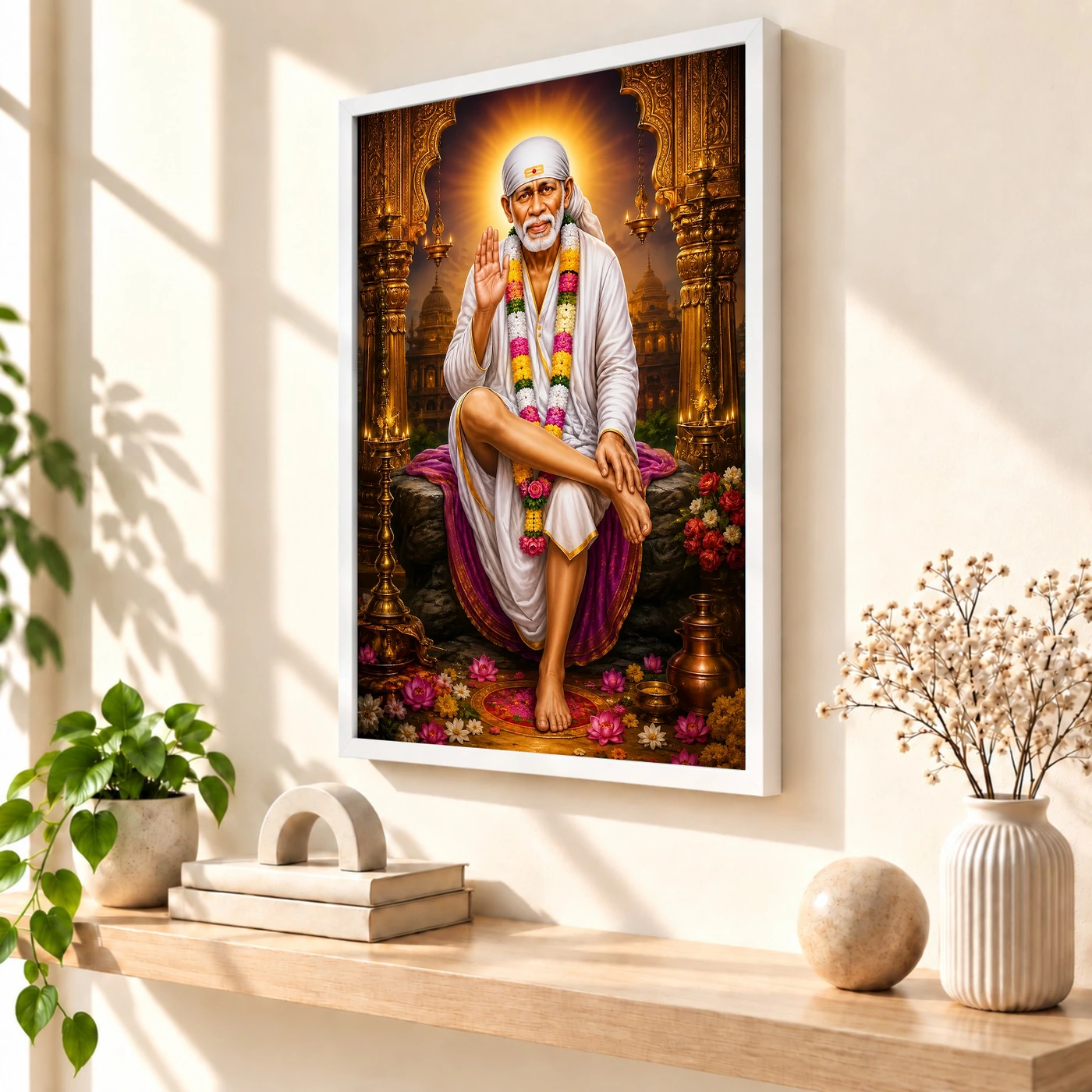 Shirdi Sai Baba Peaceful Home Mandir Composition Photo Frame, view 7
