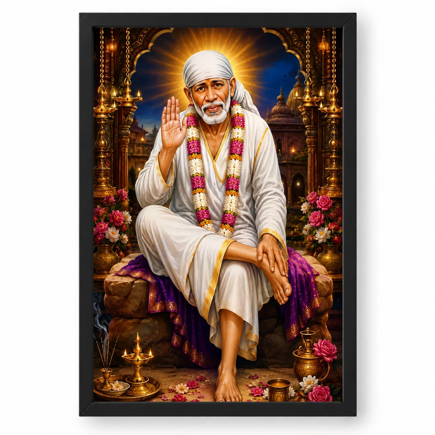 Shirdi Sai Baba Royal Jewel-Toned Portrait Photo Frame