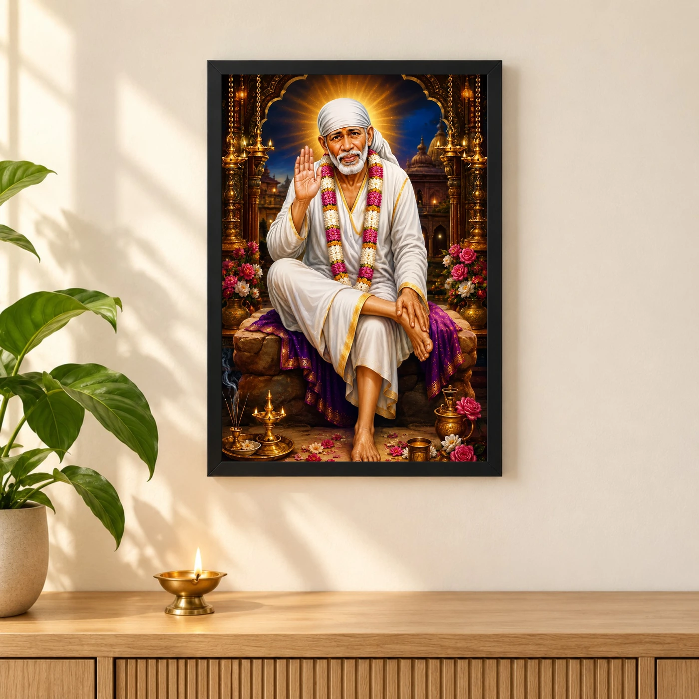 Shirdi Sai Baba Royal Jewel-Toned Portrait Photo Frame, view 3