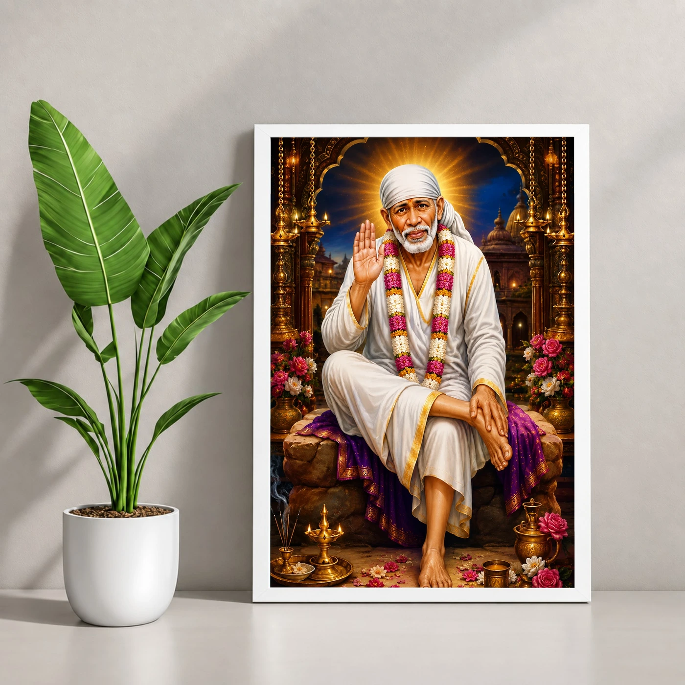 Shirdi Sai Baba Royal Jewel-Toned Portrait Photo Frame, view 4