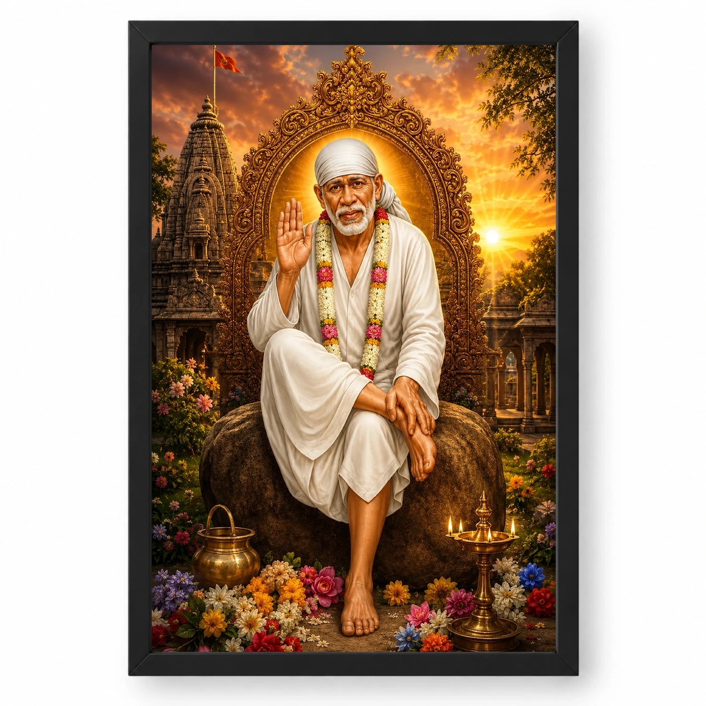 Shirdi Sai Baba Serene Sunrise Blessing Photo Frame