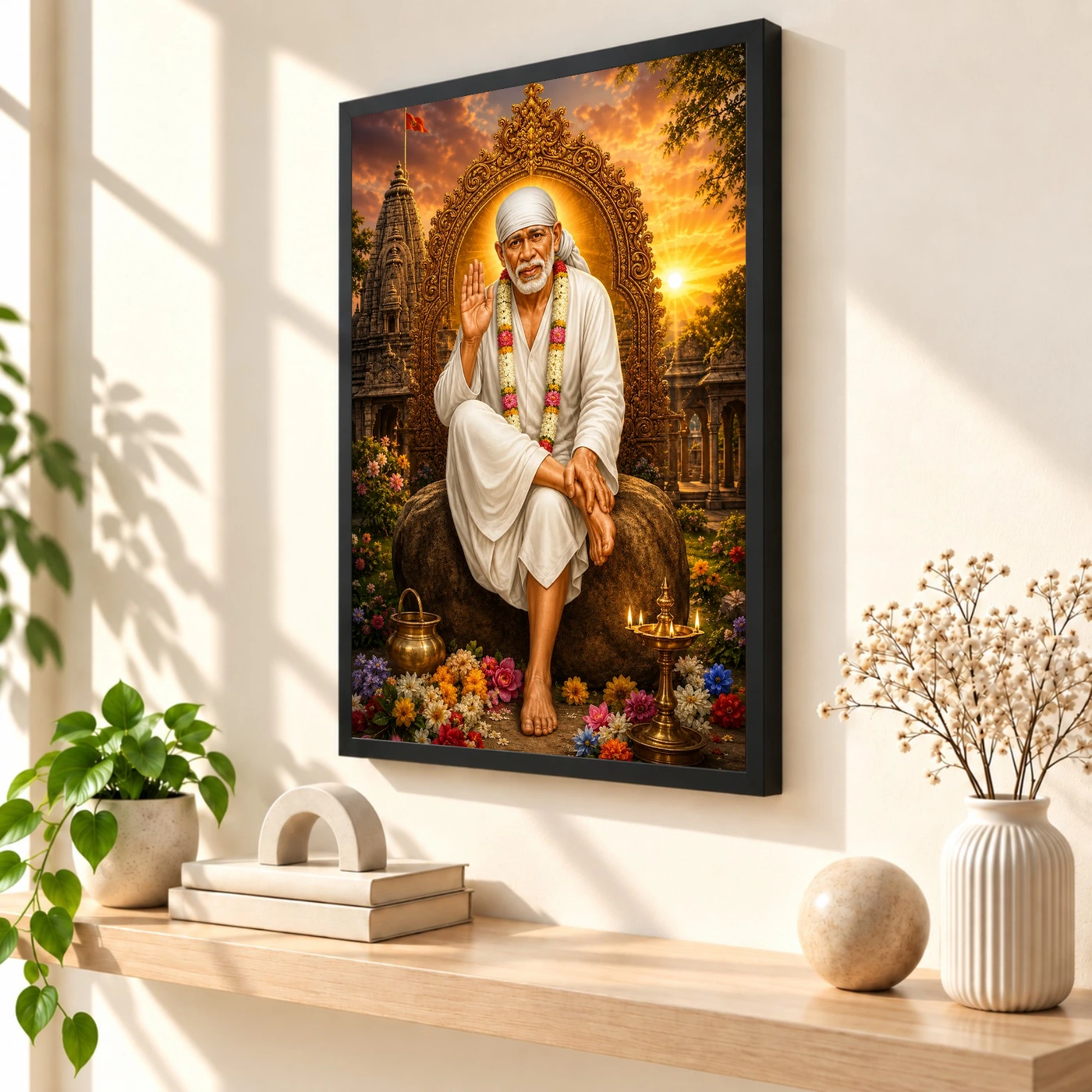 Shirdi Sai Baba Serene Sunrise Blessing Photo Frame, view 2