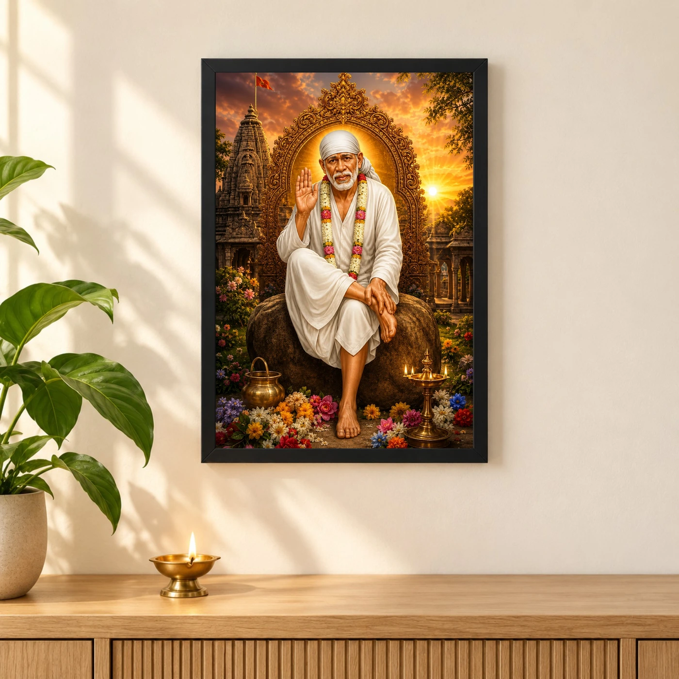 Shirdi Sai Baba Serene Sunrise Blessing Photo Frame, view 3