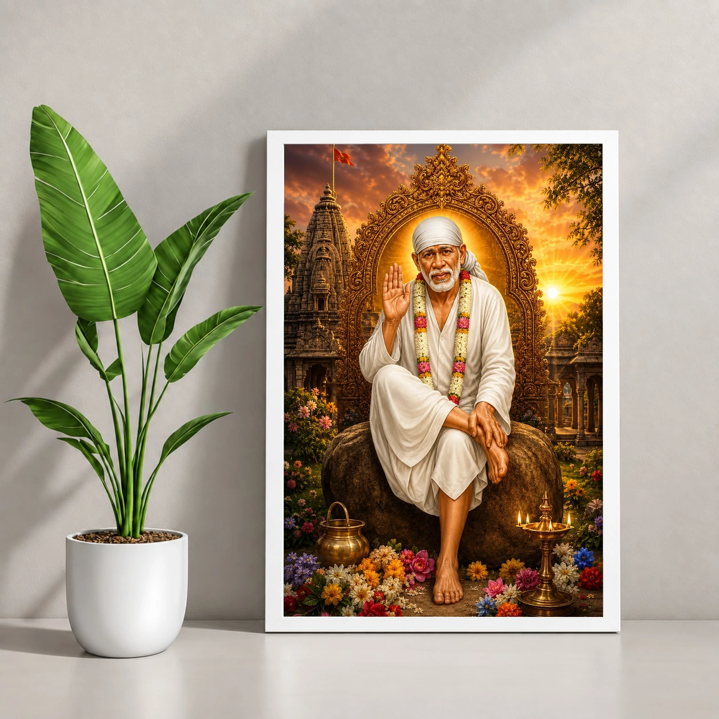 Shirdi Sai Baba Serene Sunrise Blessing Photo Frame, view 4