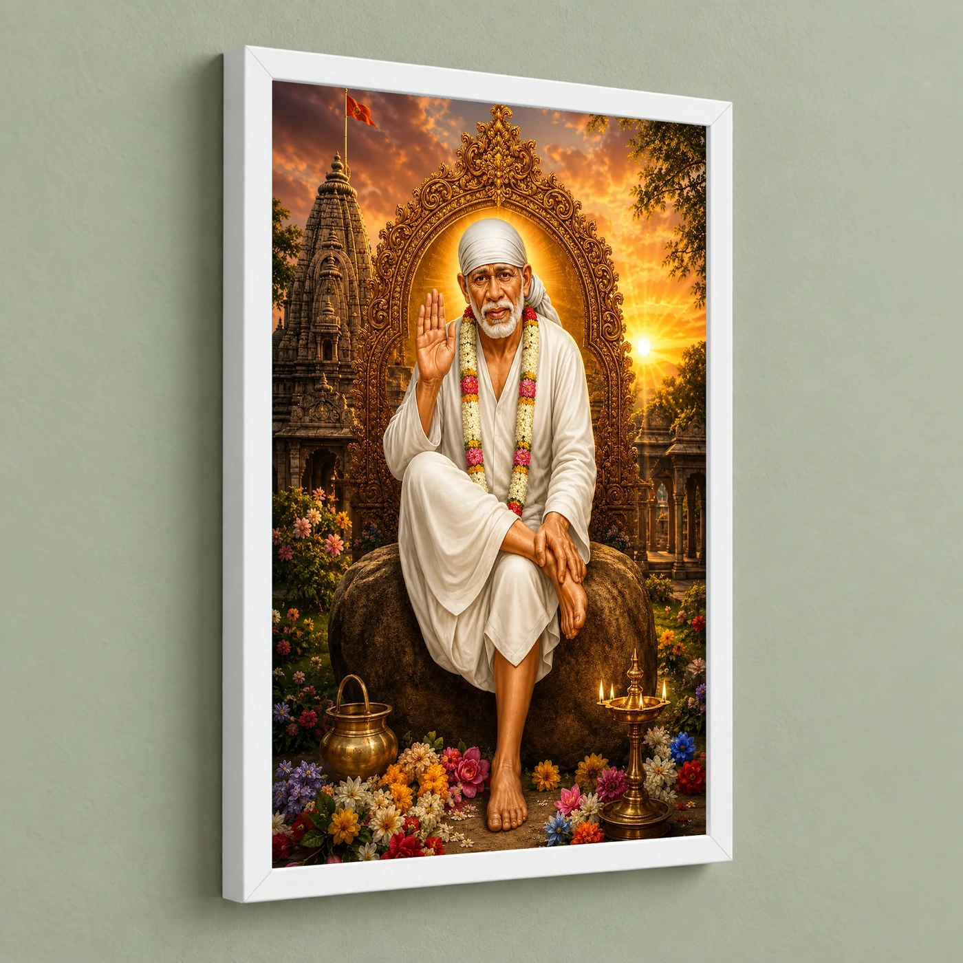 Shirdi Sai Baba Serene Sunrise Blessing Photo Frame, view 5