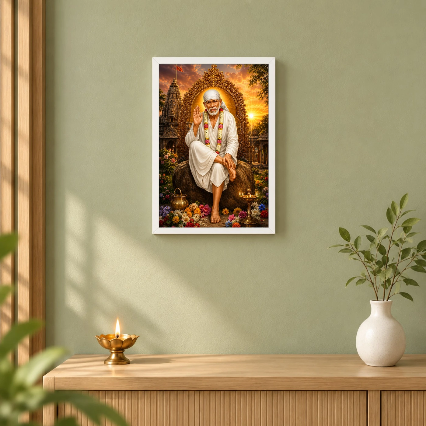 Shirdi Sai Baba Serene Sunrise Blessing Photo Frame, view 6