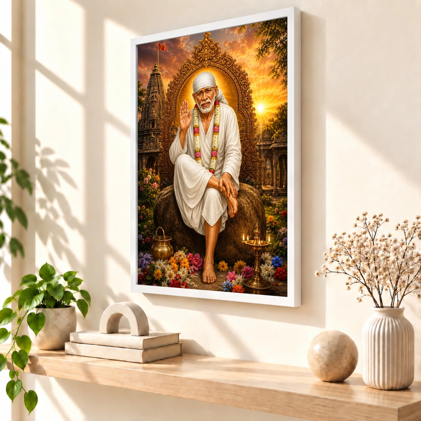 Shirdi Sai Baba Serene Sunrise Blessing Photo Frame, view 7