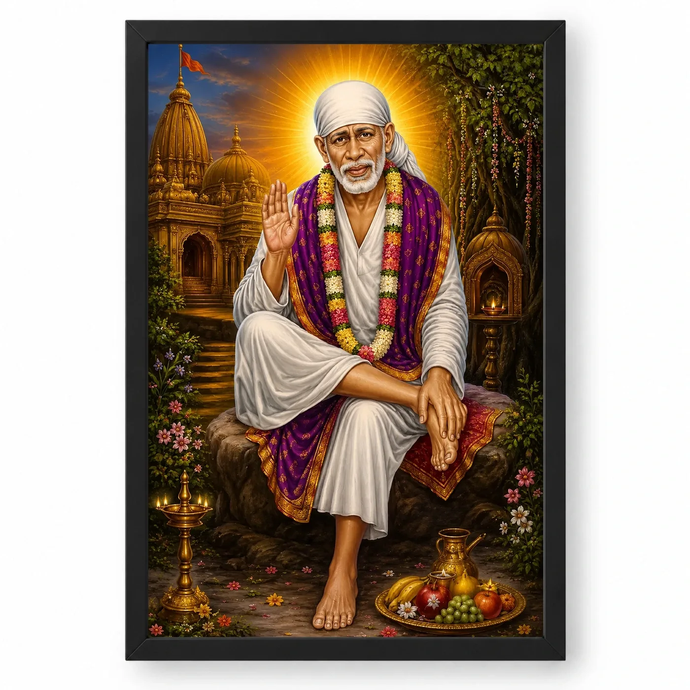 Shirdi Sai Baba Traditional Indian Miniature-Inspired Devotional Art Photo Frame