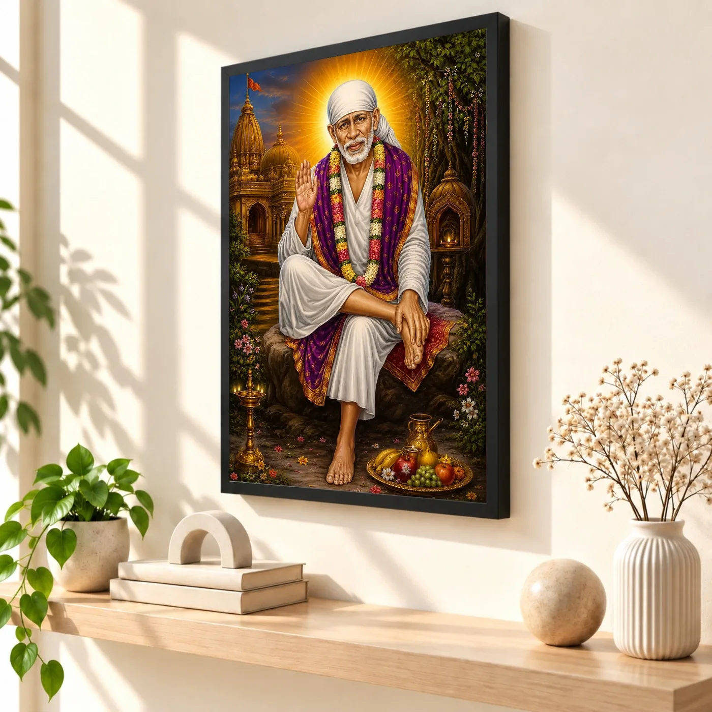 Shirdi Sai Baba Traditional Indian Miniature-Inspired Devotional Art Photo Frame, view 2