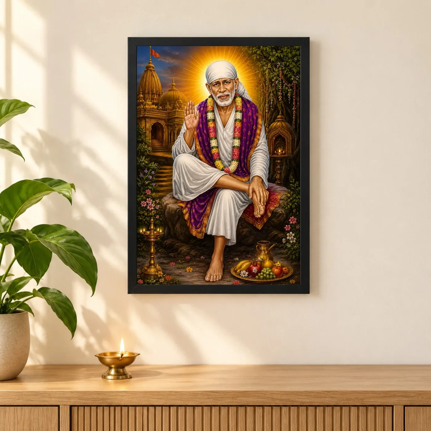 Shirdi Sai Baba Traditional Indian Miniature-Inspired Devotional Art Photo Frame, view 3