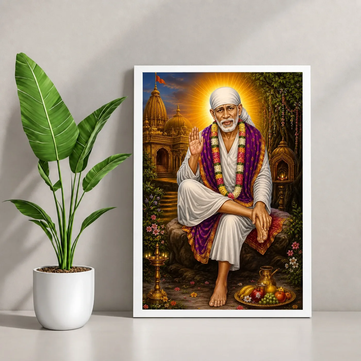 Shirdi Sai Baba Traditional Indian Miniature-Inspired Devotional Art Photo Frame, view 4