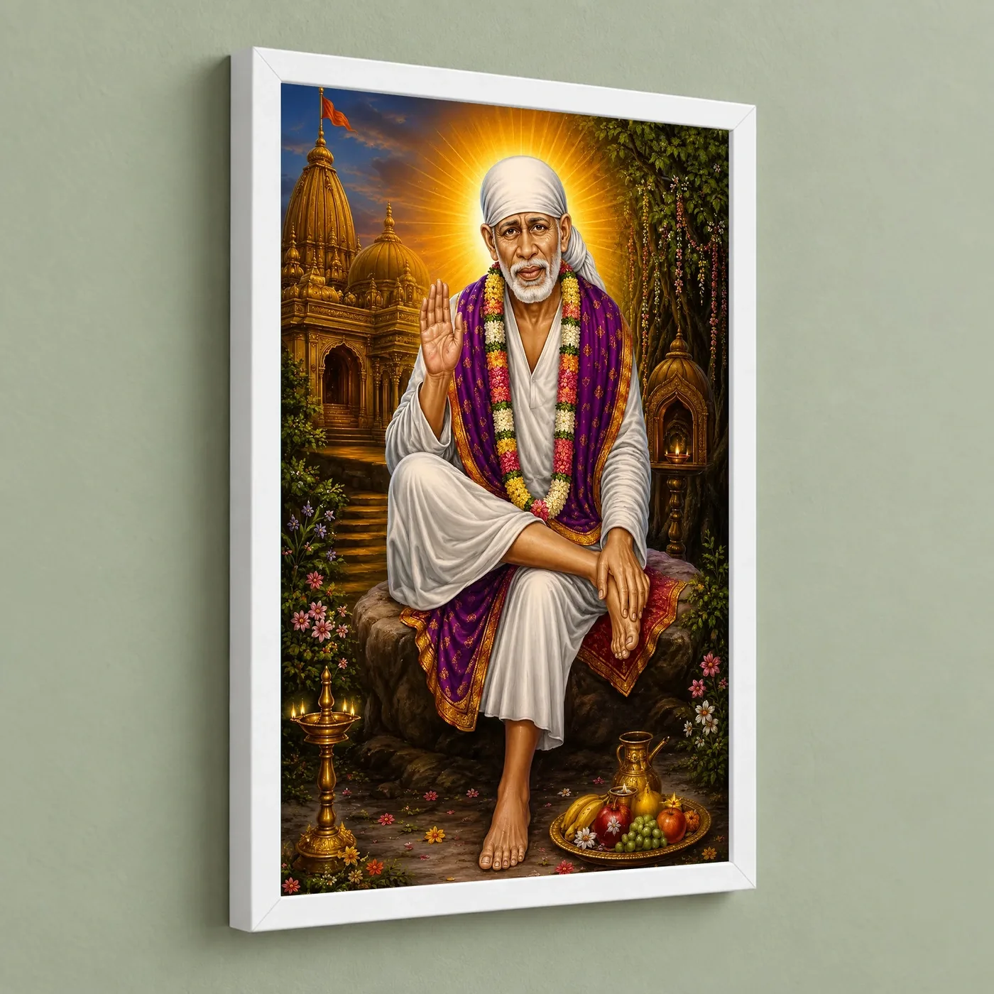Shirdi Sai Baba Traditional Indian Miniature-Inspired Devotional Art Photo Frame, view 5