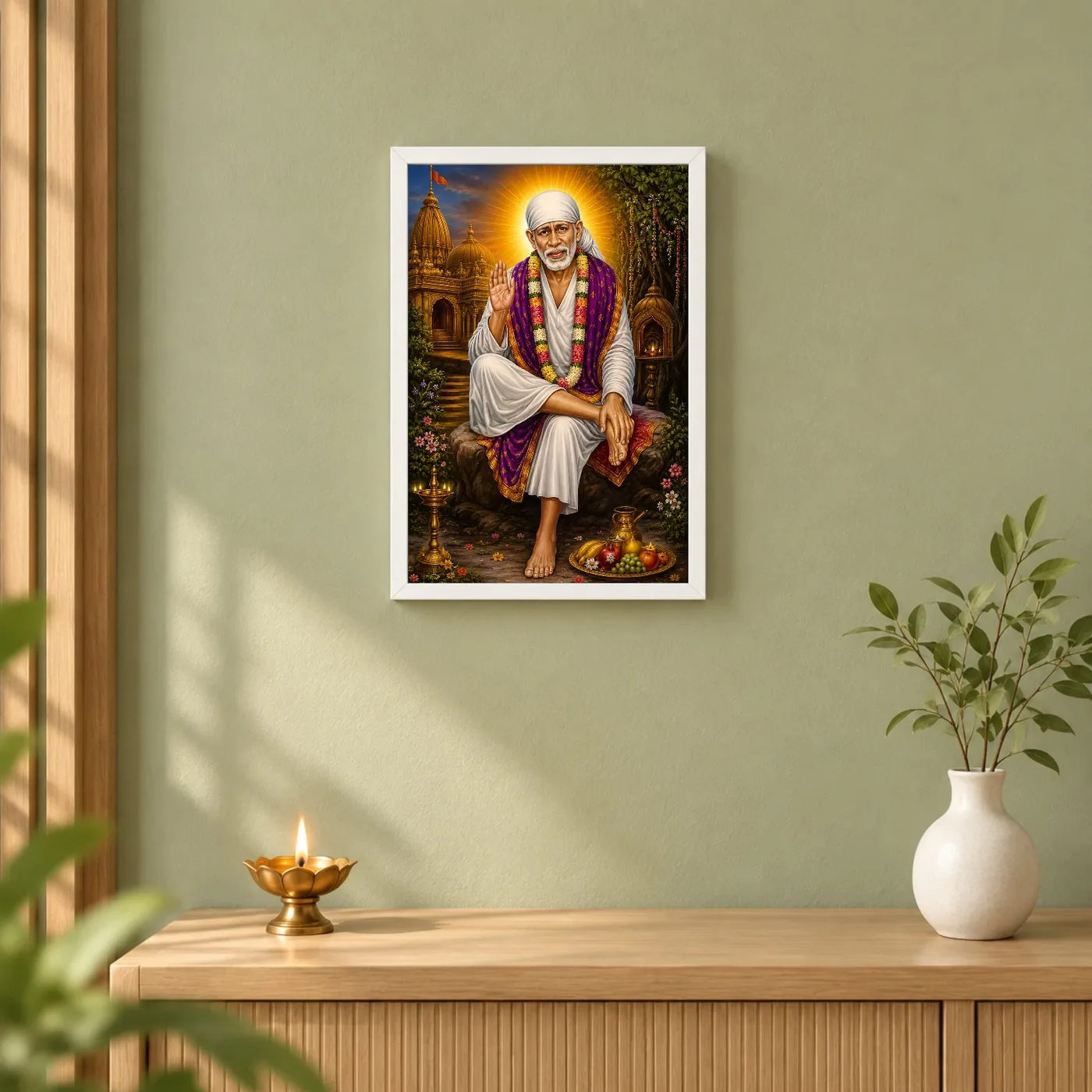 Shirdi Sai Baba Traditional Indian Miniature-Inspired Devotional Art Photo Frame, view 6
