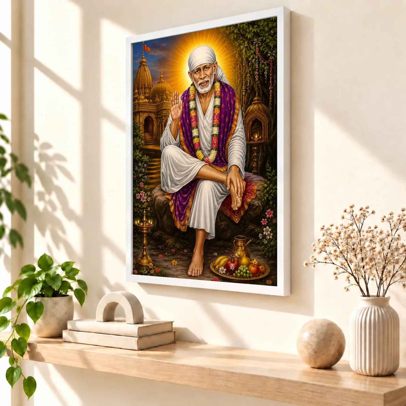 Shirdi Sai Baba Traditional Indian Miniature-Inspired Devotional Art Photo Frame, view 7