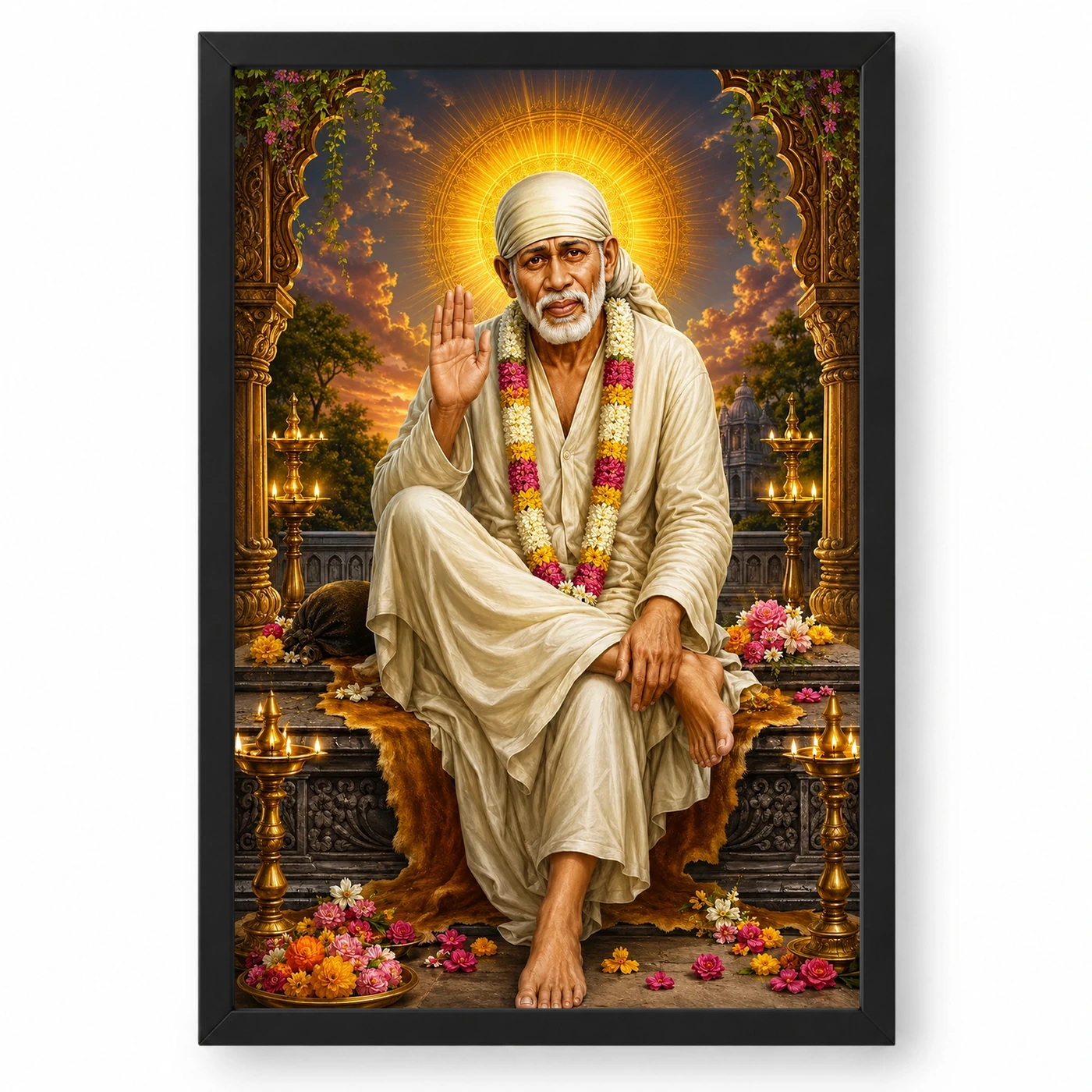 Shirdi Sai Baba Vivid Premium Spiritual Poster Art Photo Frame