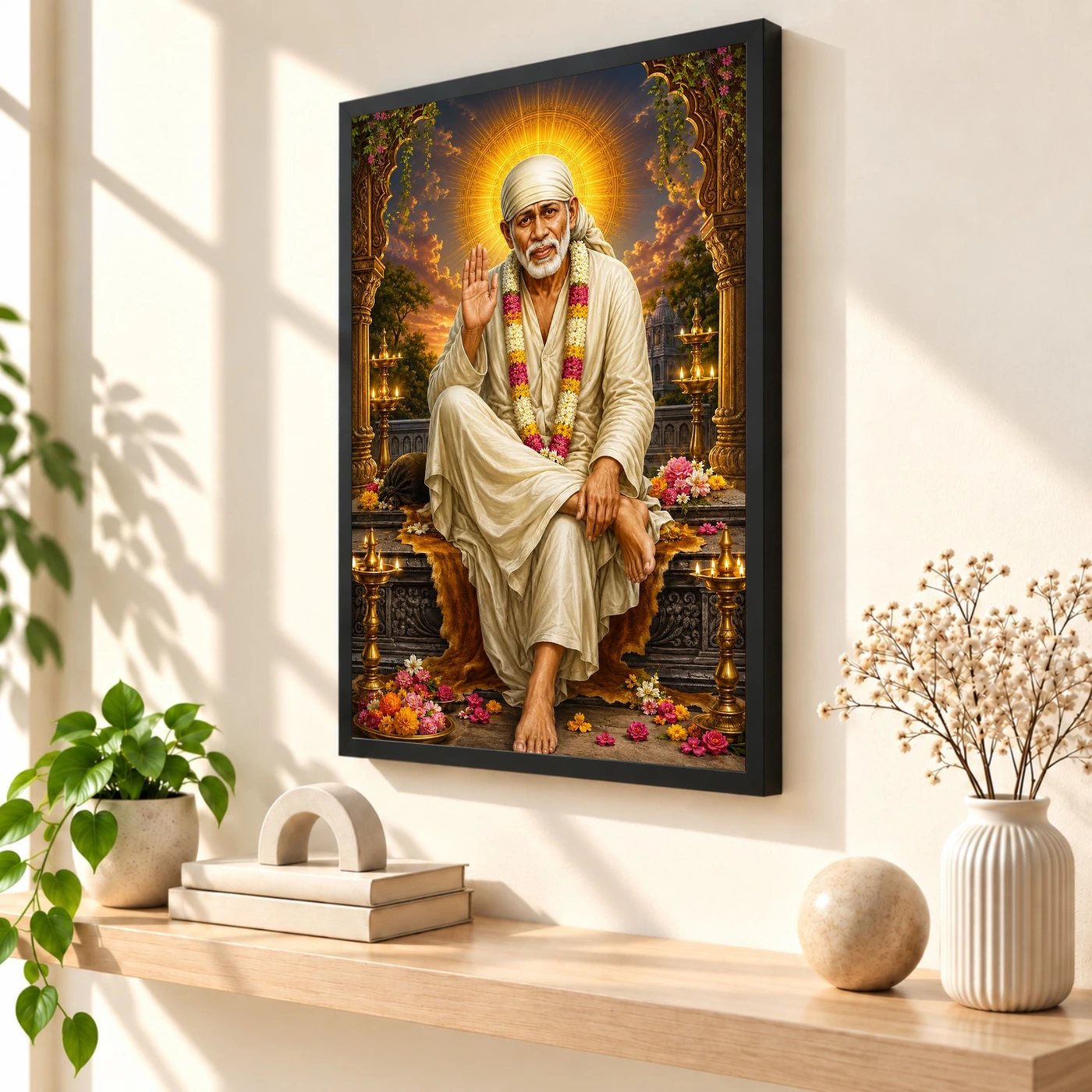 Shirdi Sai Baba Vivid Premium Spiritual Poster Art Photo Frame, view 2