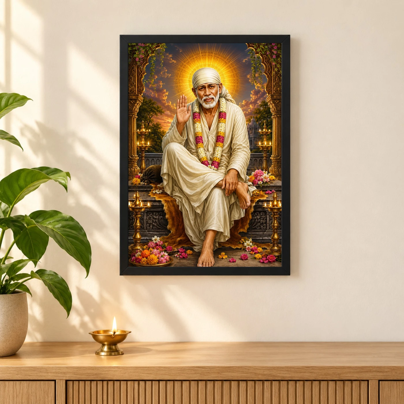 Shirdi Sai Baba Vivid Premium Spiritual Poster Art Photo Frame, view 3