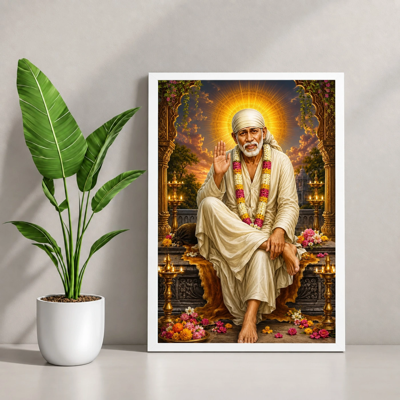 Shirdi Sai Baba Vivid Premium Spiritual Poster Art Photo Frame, view 4