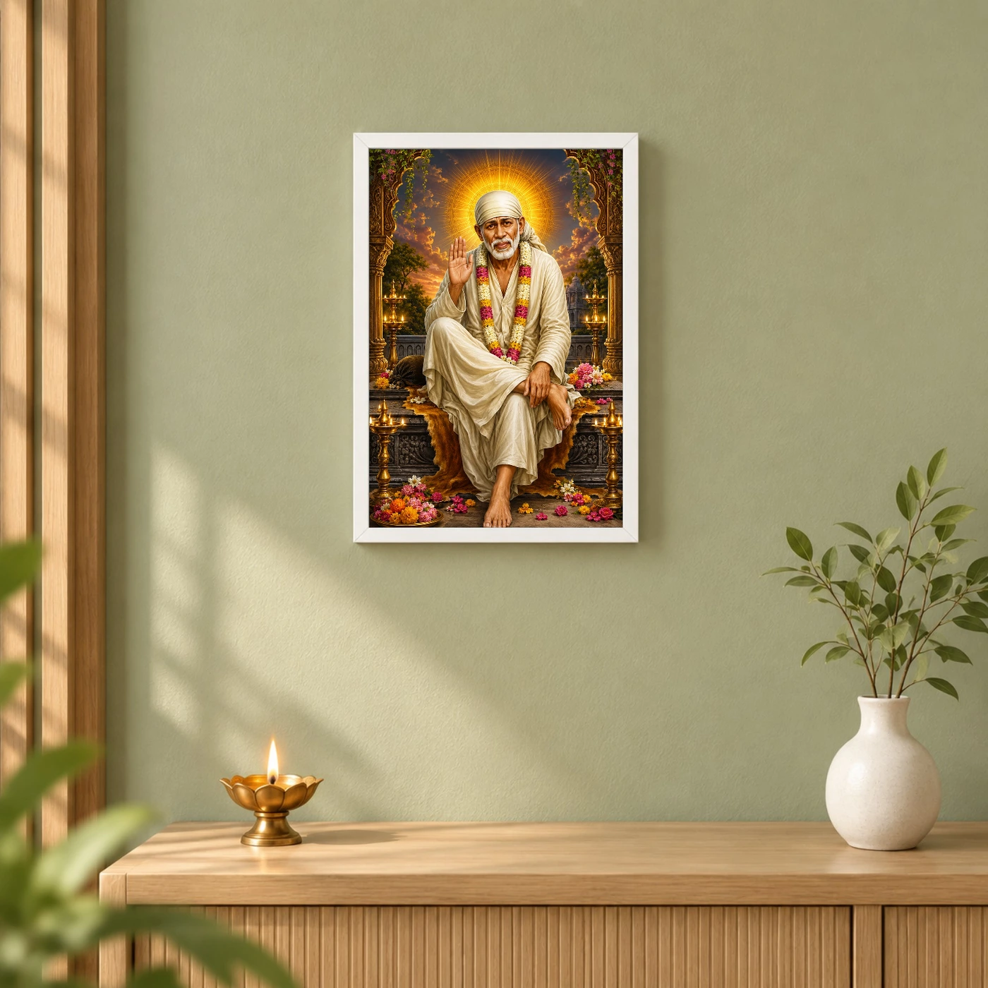 Shirdi Sai Baba Vivid Premium Spiritual Poster Art Photo Frame, view 6