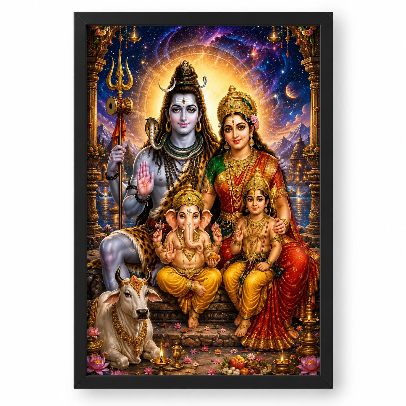 Shiv Parivar Cosmic Celestial Aura Photo Frame