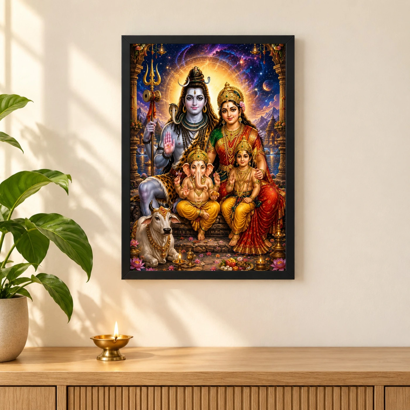 Shiv Parivar Cosmic Celestial Aura Photo Frame, view 3