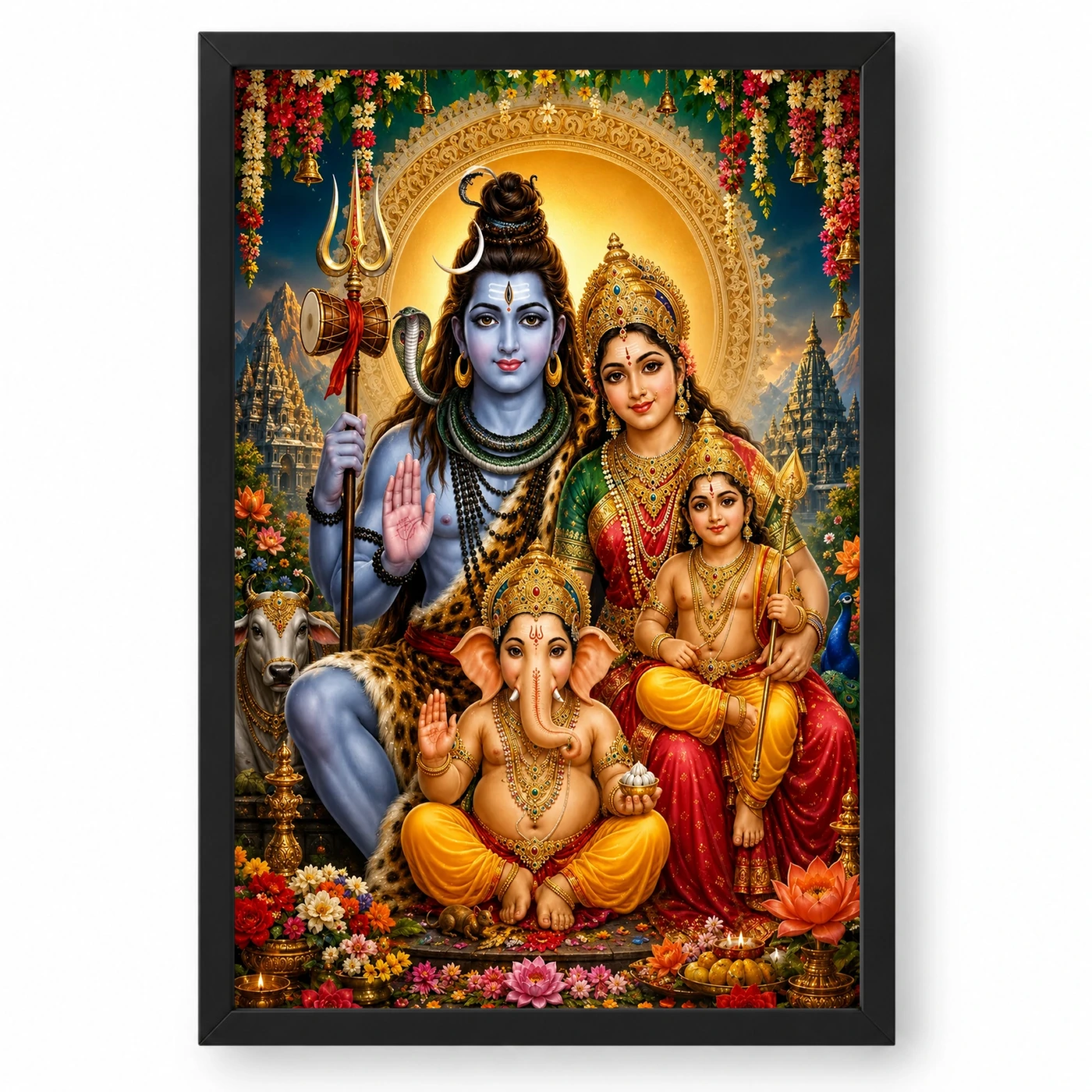Shiv Parivar Grand Festival Flower Decoration Photo Frame