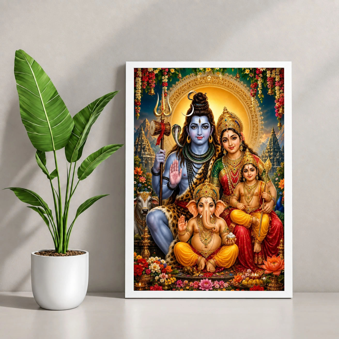 Shiv Parivar Grand Festival Flower Decoration Photo Frame, view 4
