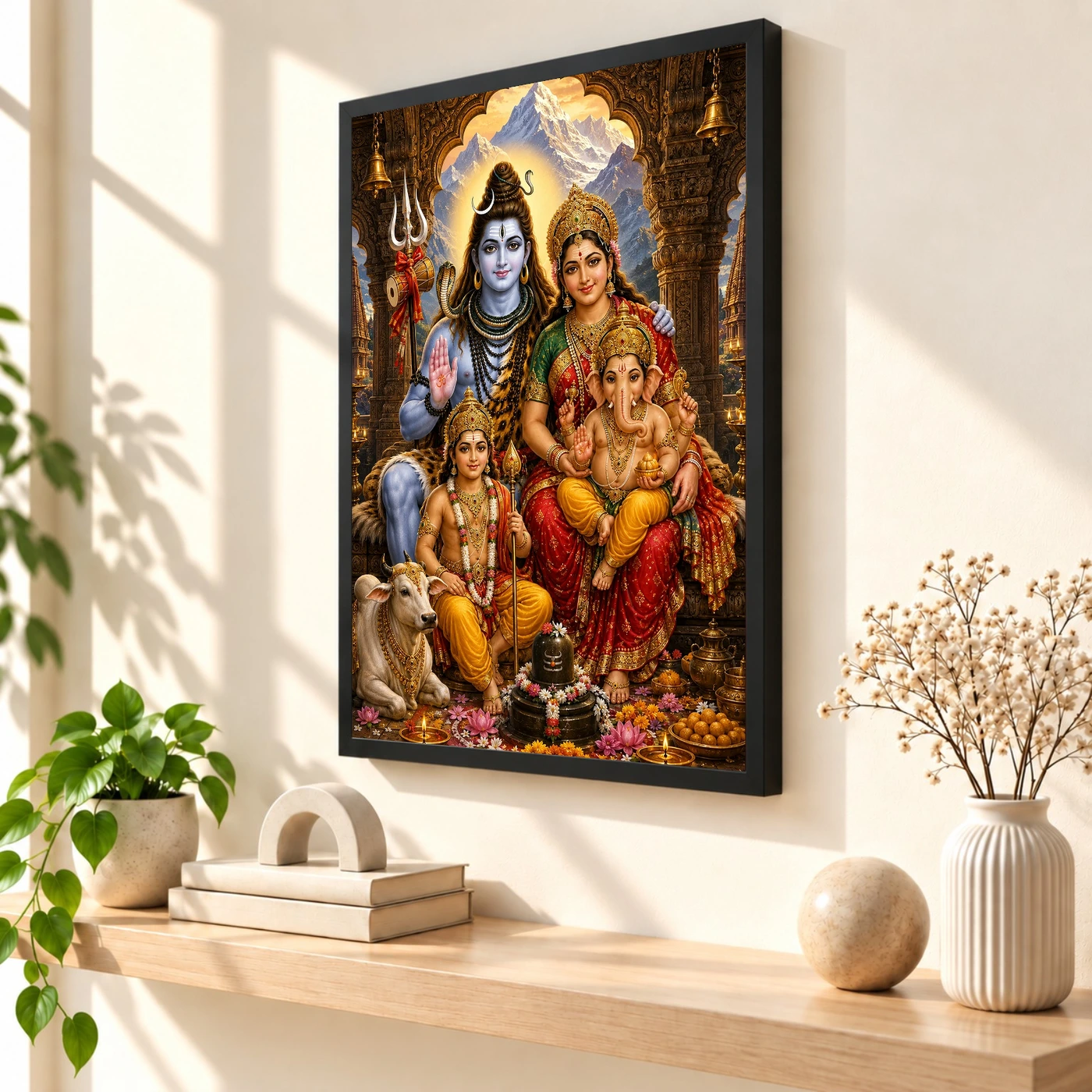 Shiv Parivar Heritage Temple Architecture Backdrop Photo Frame, view 2