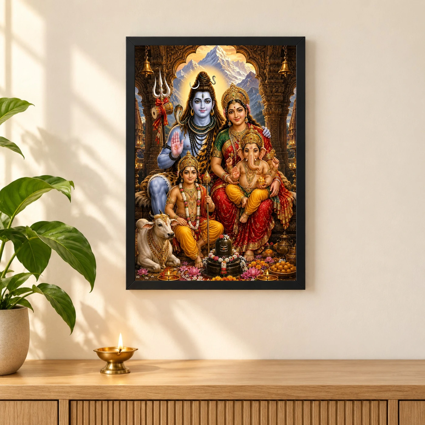 Shiv Parivar Heritage Temple Architecture Backdrop Photo Frame, view 3