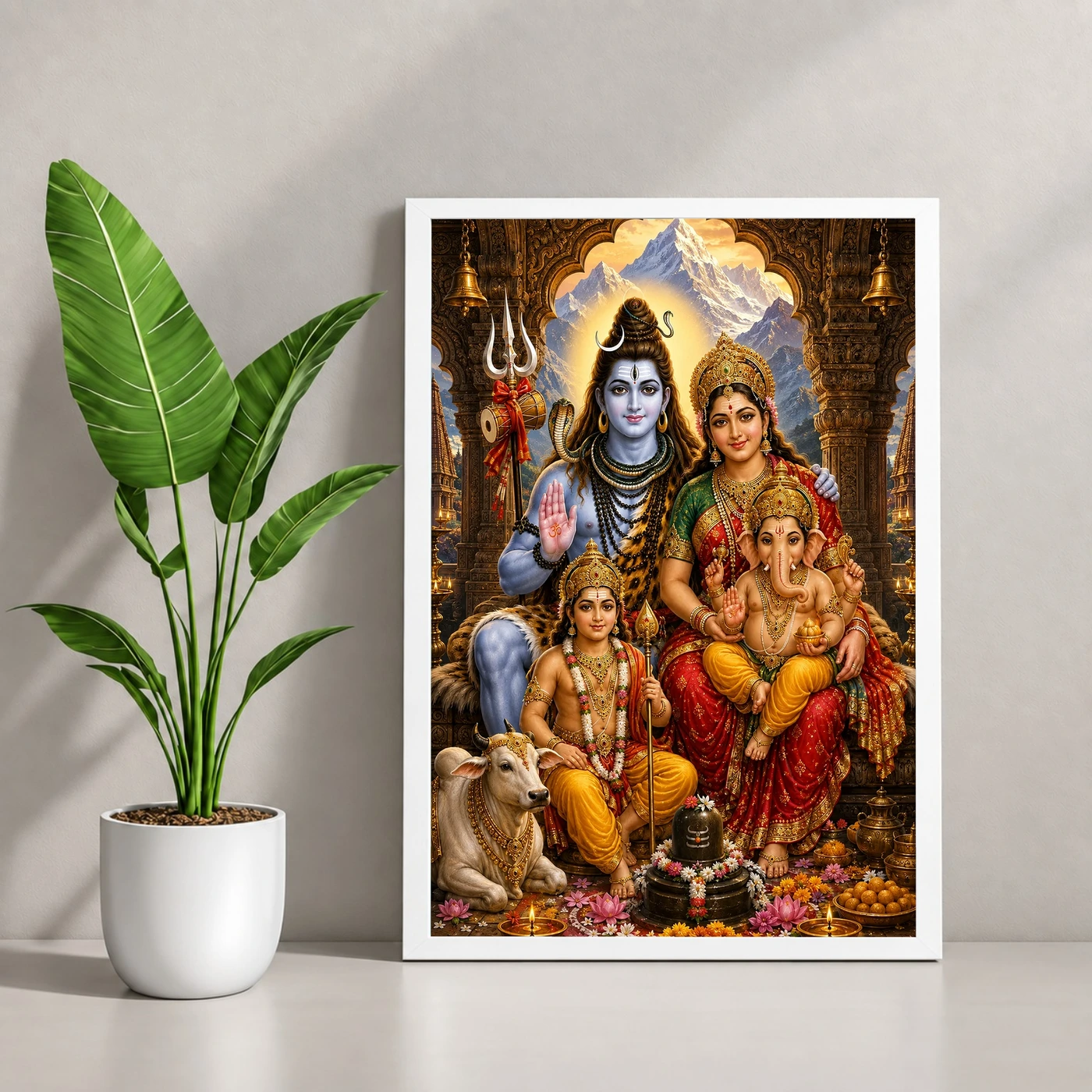 Shiv Parivar Heritage Temple Architecture Backdrop Photo Frame, view 4