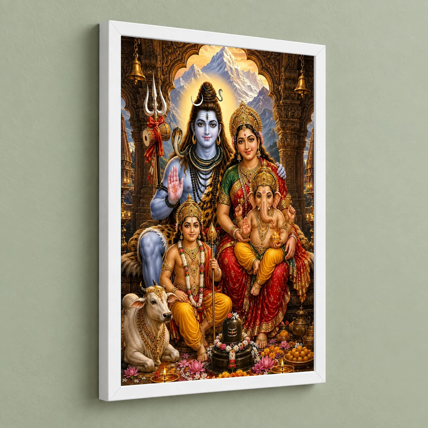 Shiv Parivar Heritage Temple Architecture Backdrop Photo Frame, view 5