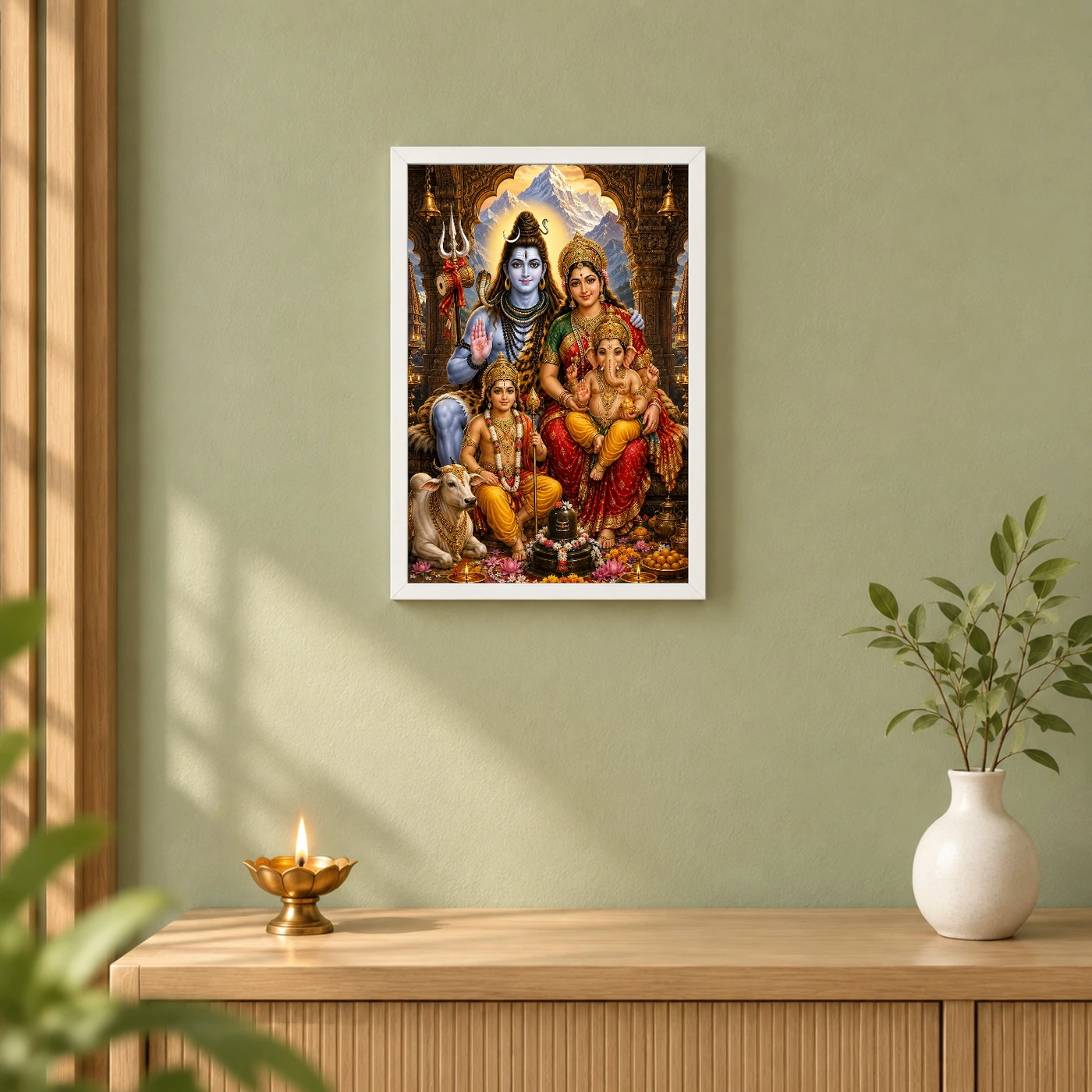 Shiv Parivar Heritage Temple Architecture Backdrop Photo Frame, view 6