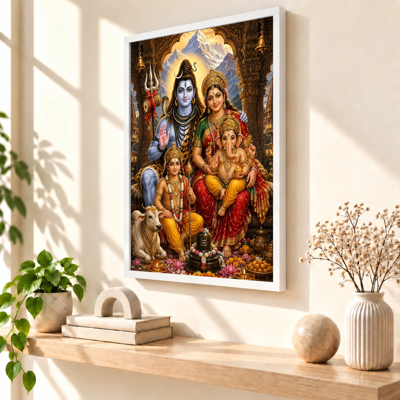 Shiv Parivar Heritage Temple Architecture Backdrop Photo Frame, view 7