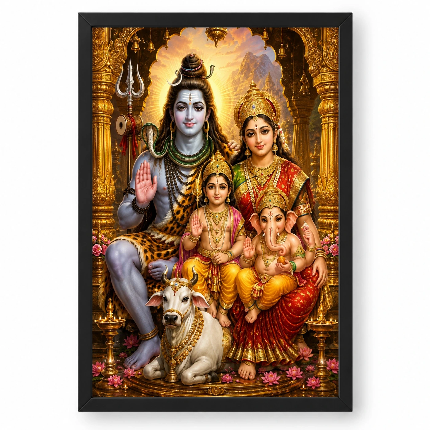 Shiv Parivar Ornate Golden Temple Darshan Photo Frame