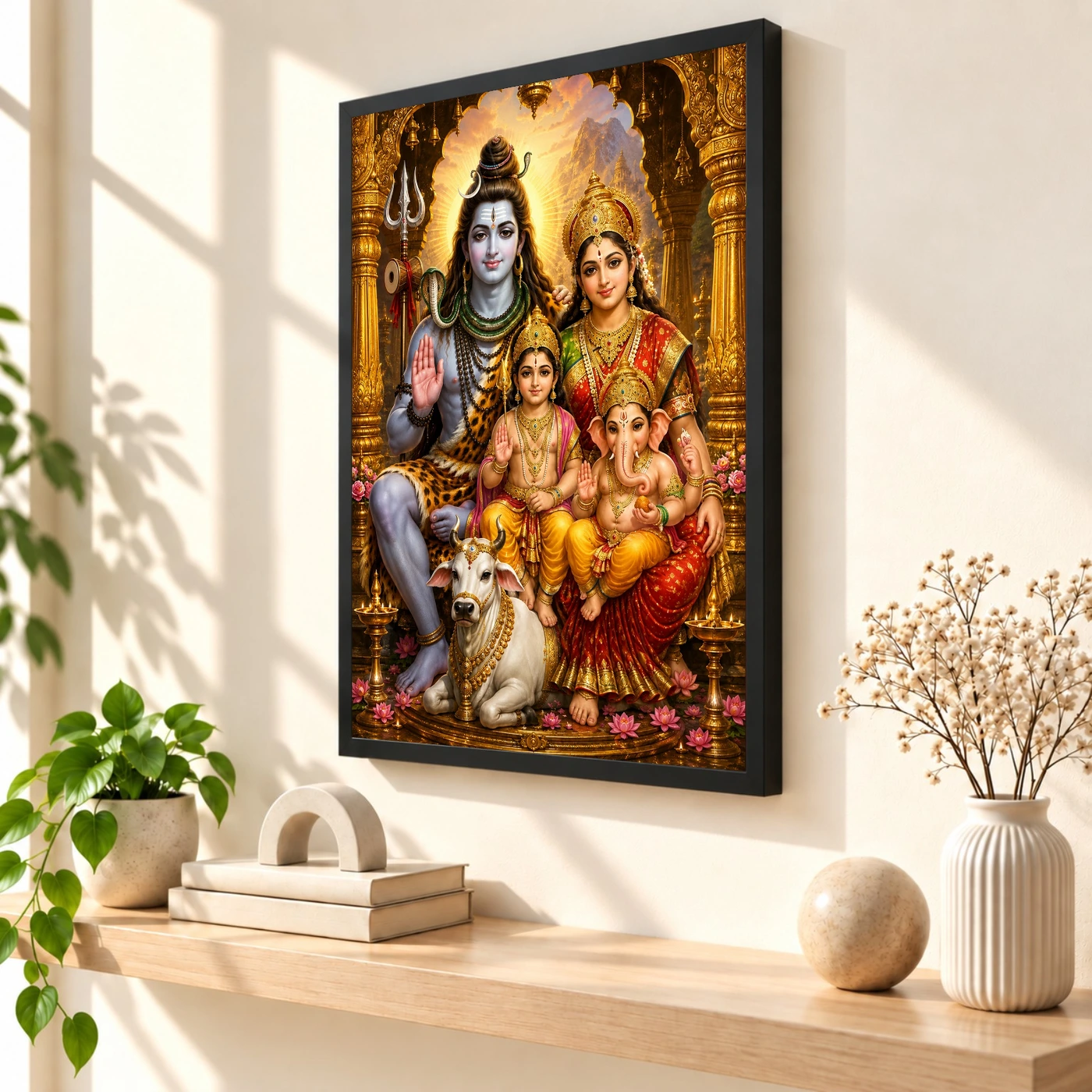 Shiv Parivar Ornate Golden Temple Darshan Photo Frame, view 2