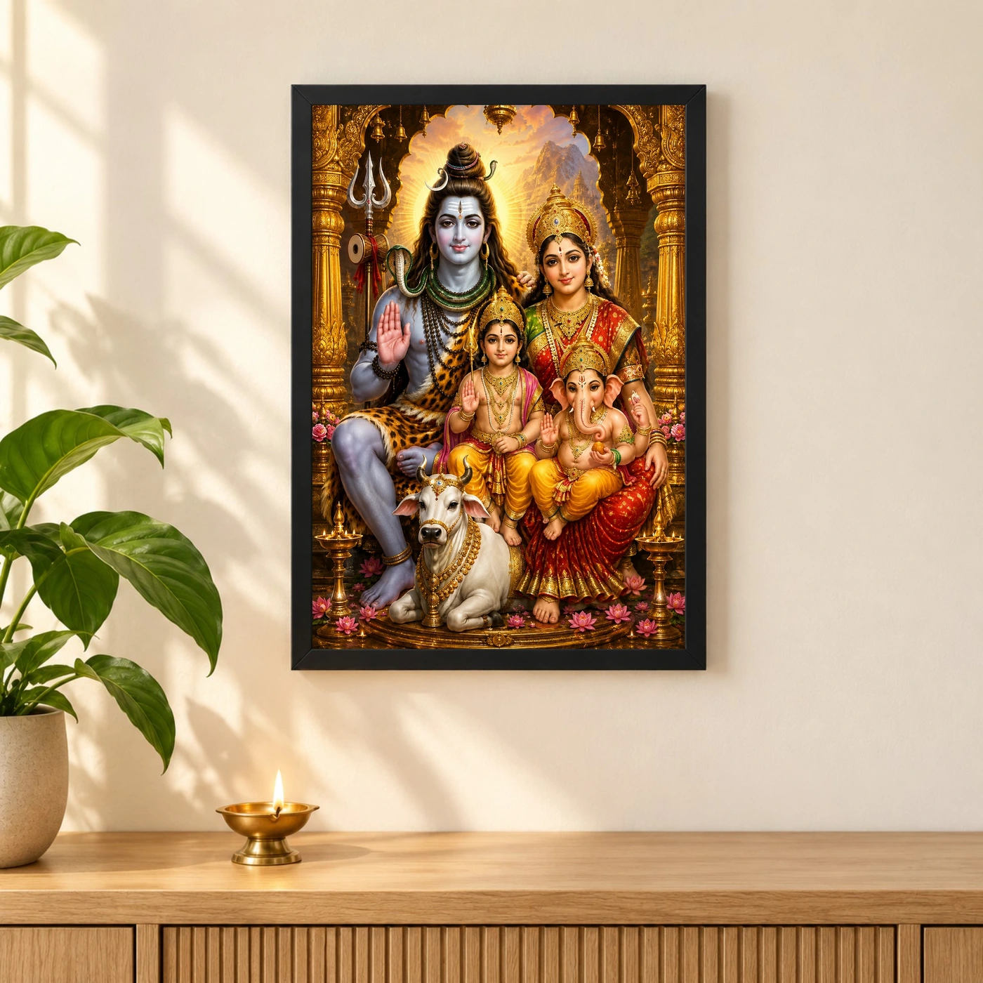 Shiv Parivar Ornate Golden Temple Darshan Photo Frame, view 3