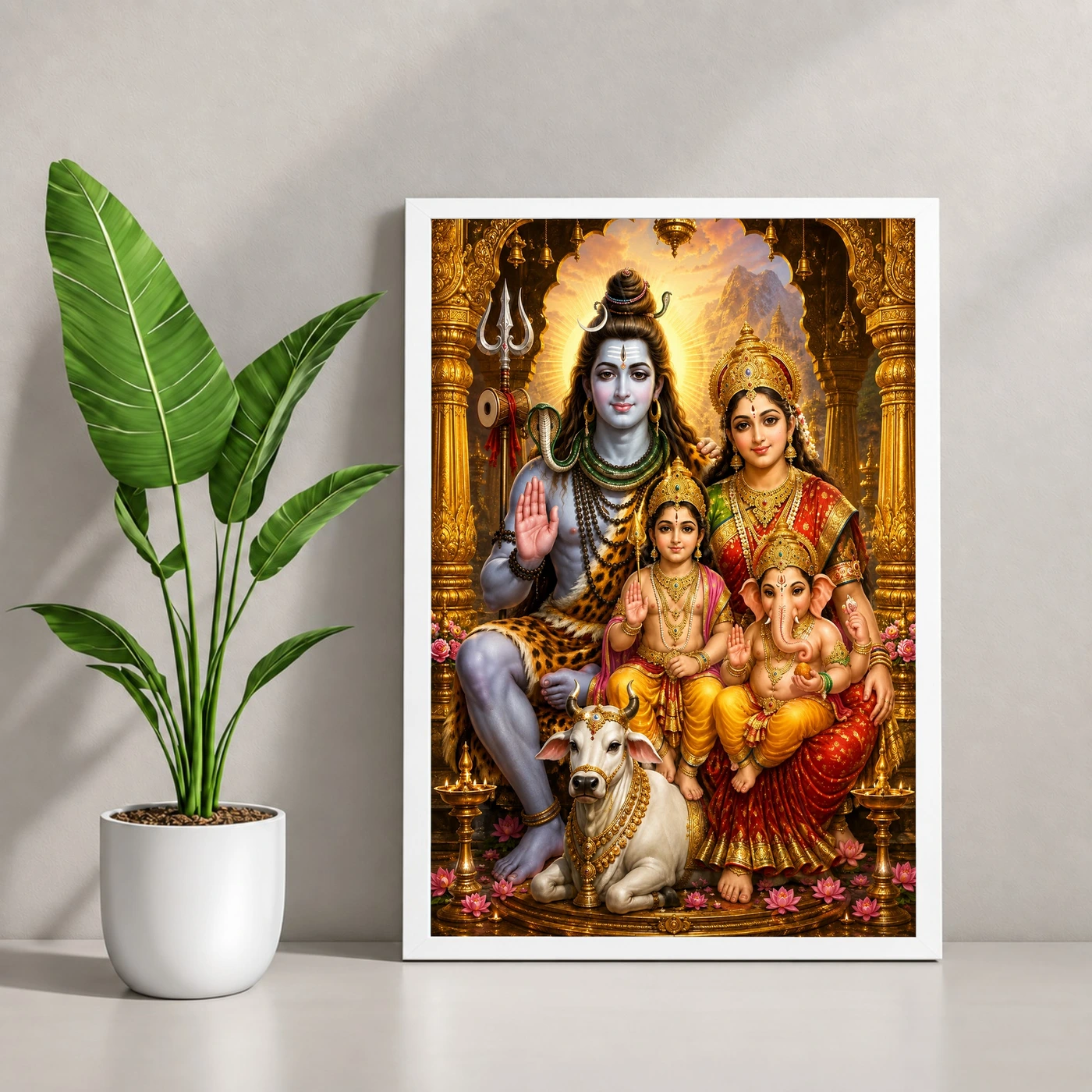 Shiv Parivar Ornate Golden Temple Darshan Photo Frame, view 4