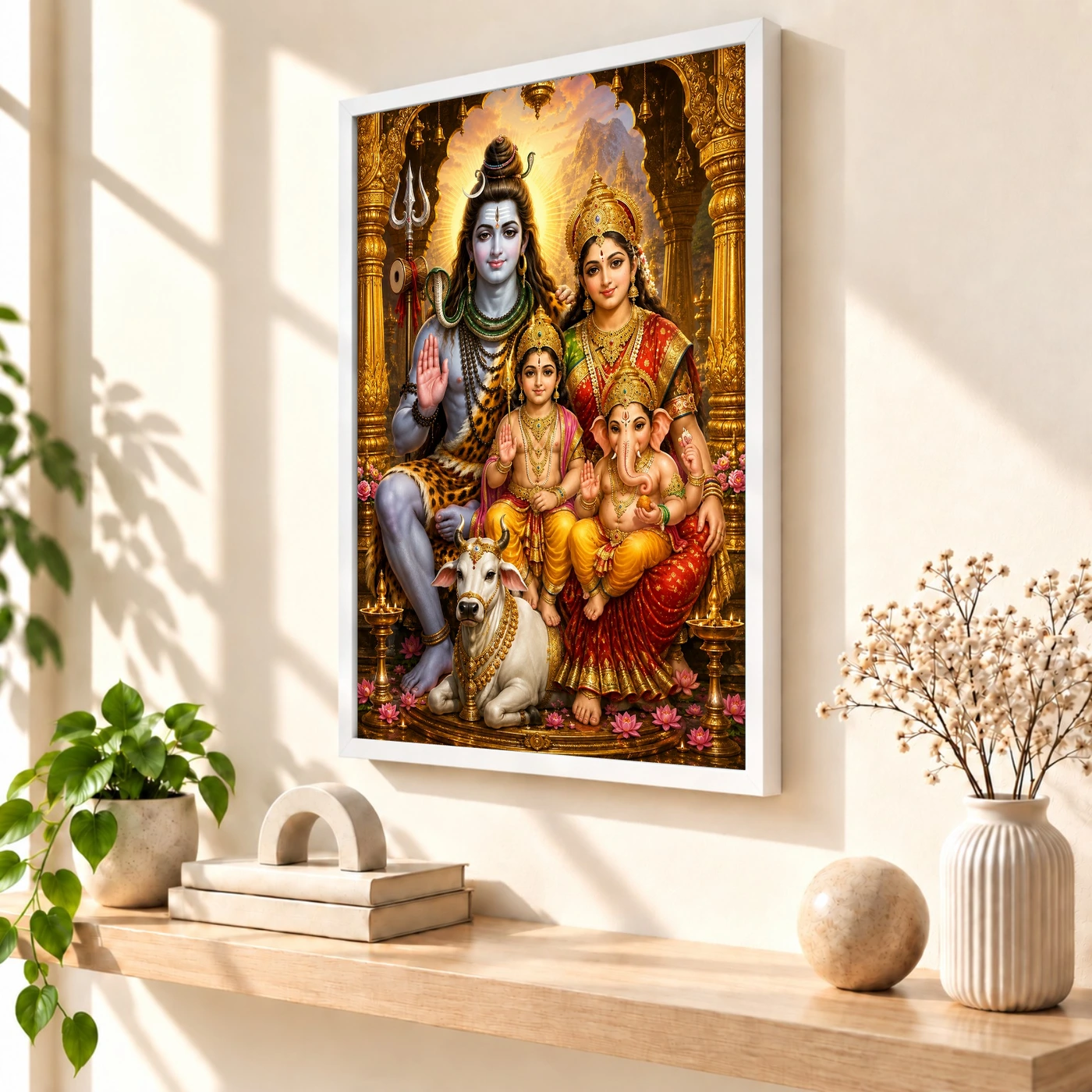 Shiv Parivar Ornate Golden Temple Darshan Photo Frame, view 7