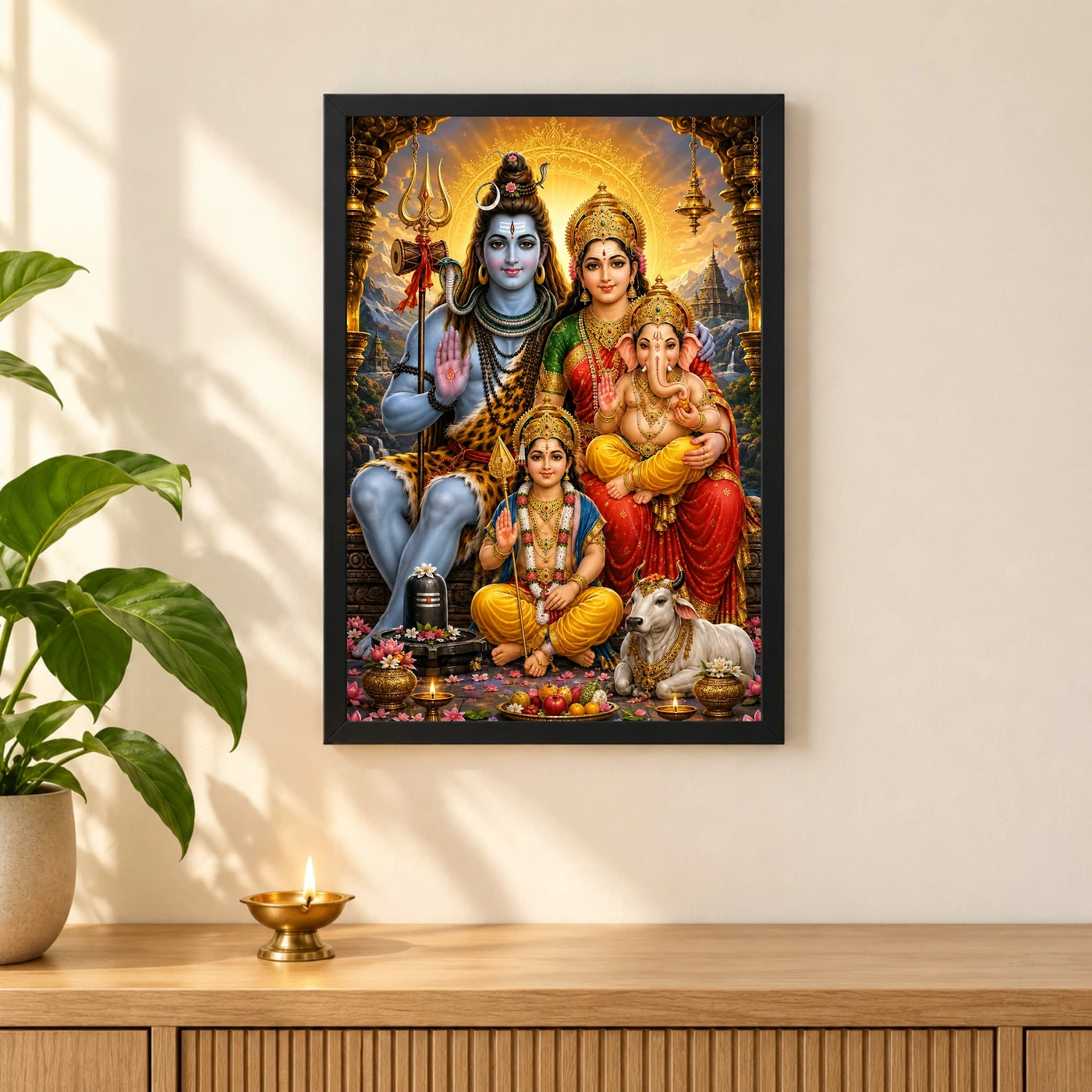 Shiv Parivar Peaceful Home Mandir Composition Photo Frame, view 3