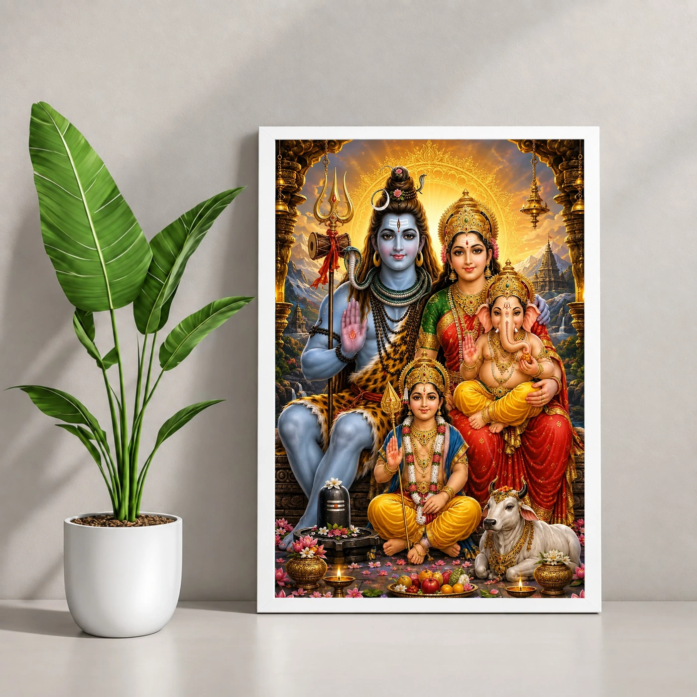 Shiv Parivar Peaceful Home Mandir Composition Photo Frame, view 4