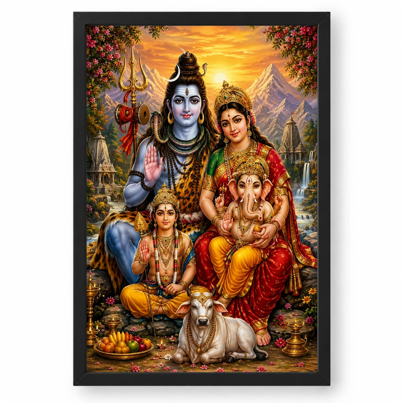 Shiv Parivar Serene Sunrise Blessing Photo Frame
