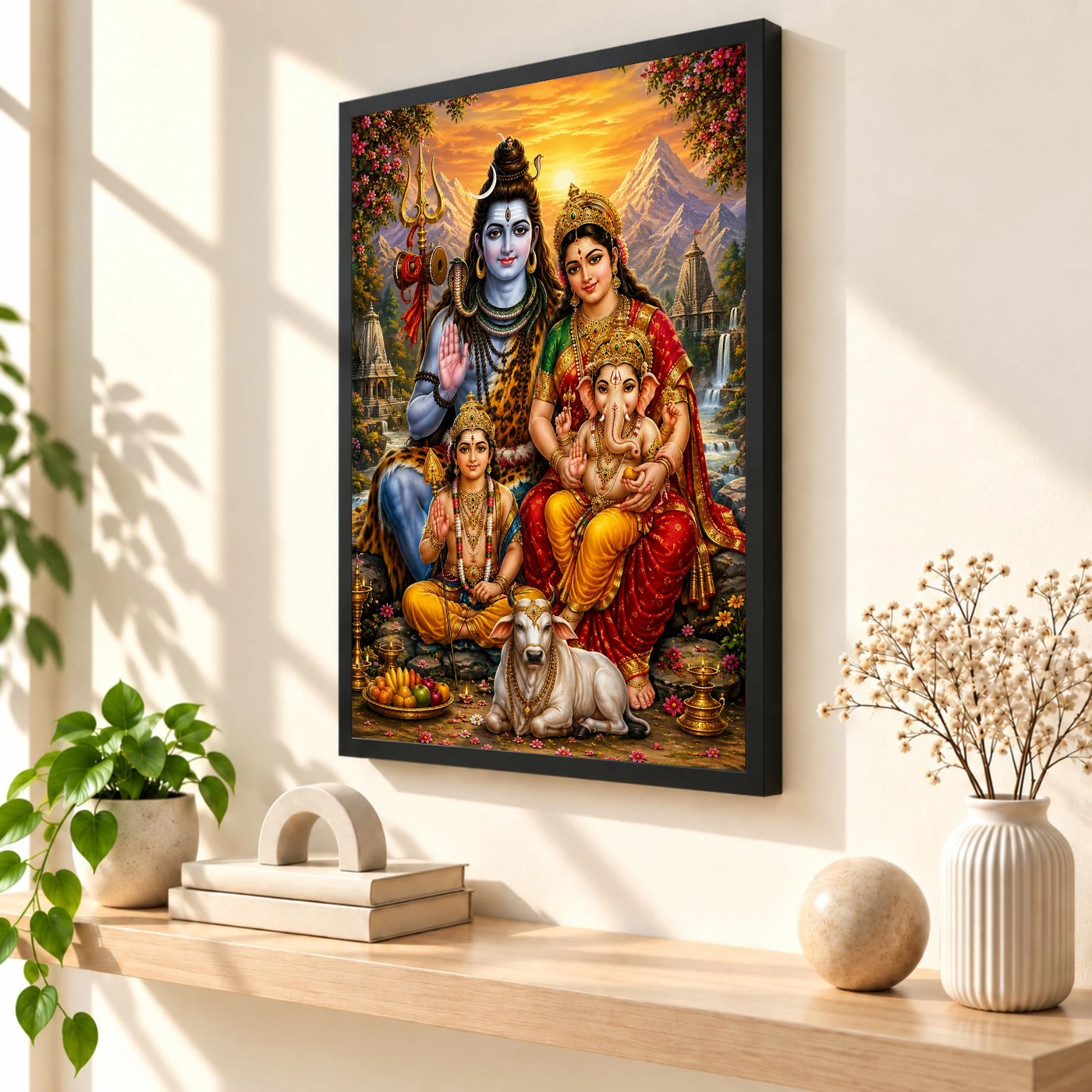 Shiv Parivar Serene Sunrise Blessing Photo Frame, view 2