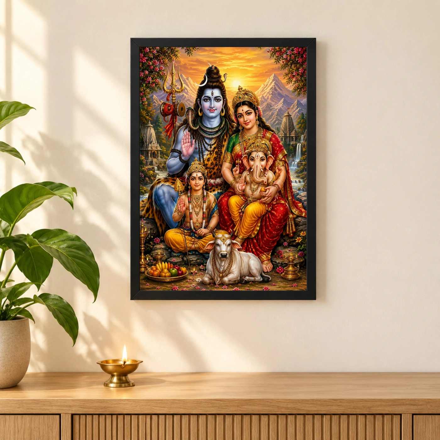 Shiv Parivar Serene Sunrise Blessing Photo Frame, view 3