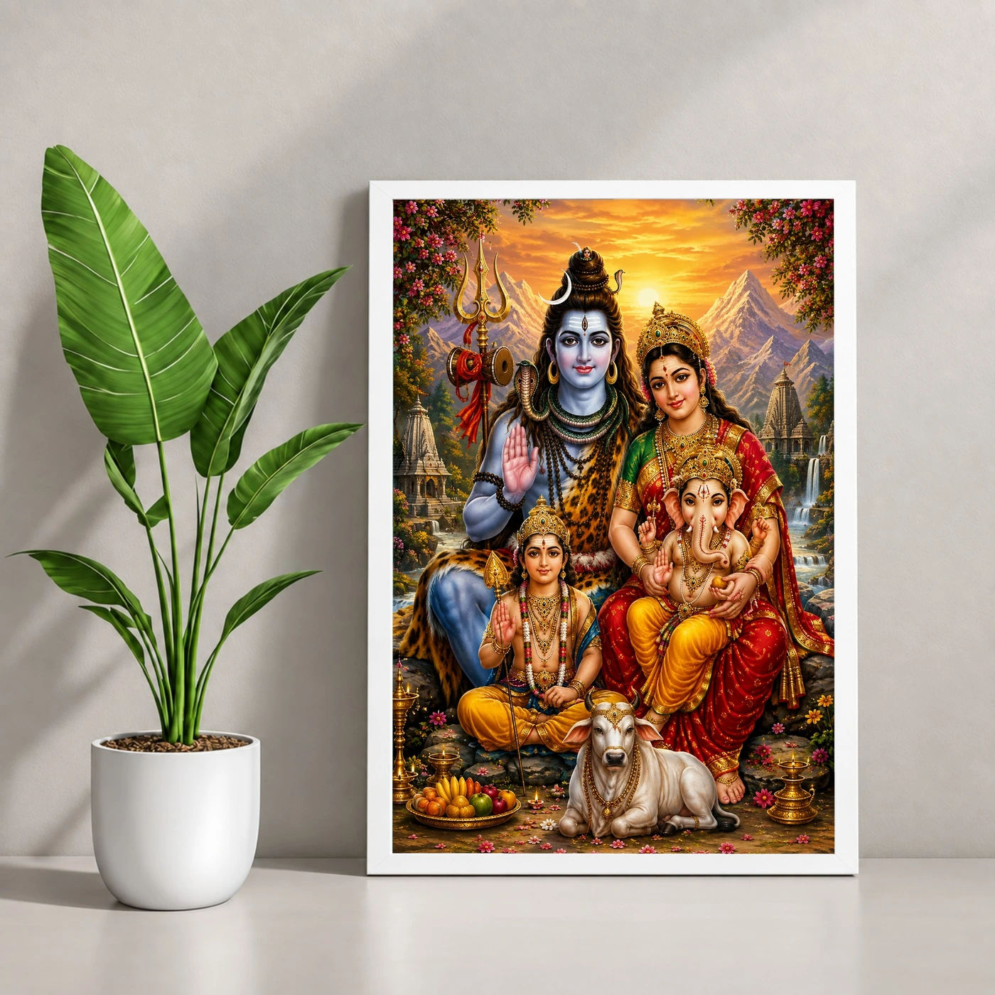 Shiv Parivar Serene Sunrise Blessing Photo Frame, view 4