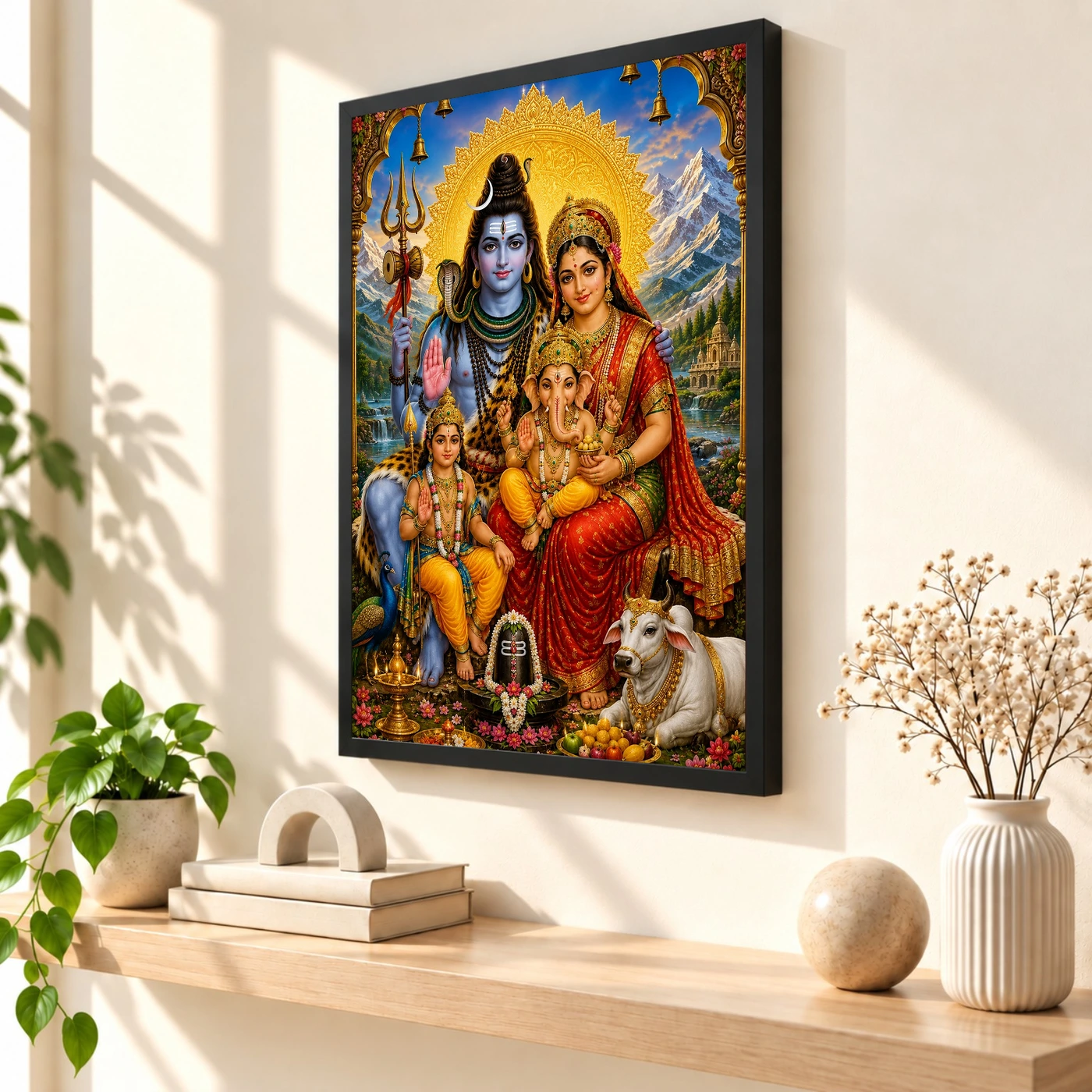 Shiv Parivar Traditional Indian Miniature-Inspired Devotional Art Photo Frame, view 2