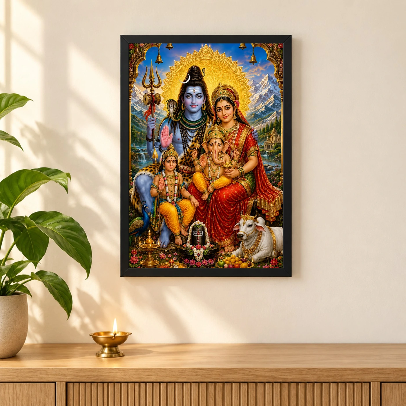 Shiv Parivar Traditional Indian Miniature-Inspired Devotional Art Photo Frame, view 3