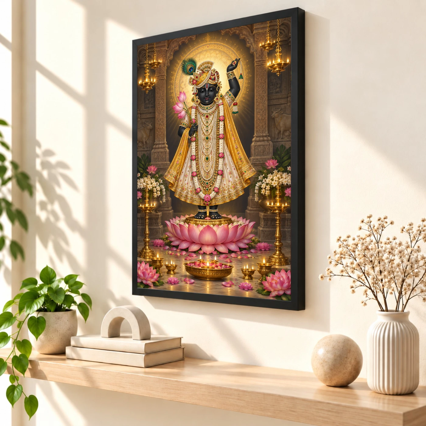 Shrinathji Lotus and Diya Radiance Photo Frame, view 2